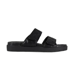 Reeves Quilted Two Band Flat Sandals Black