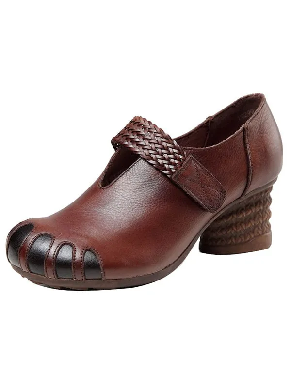 Retro Leather Velcro Round-Headed Chunky Shoes