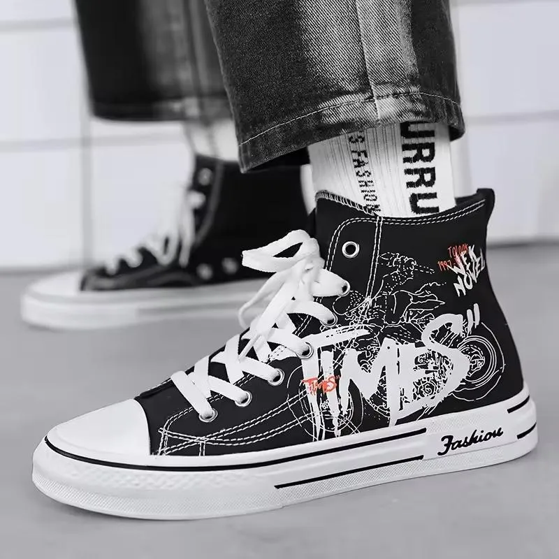 Retro Motorcycle High-Top Canvas Sneakers