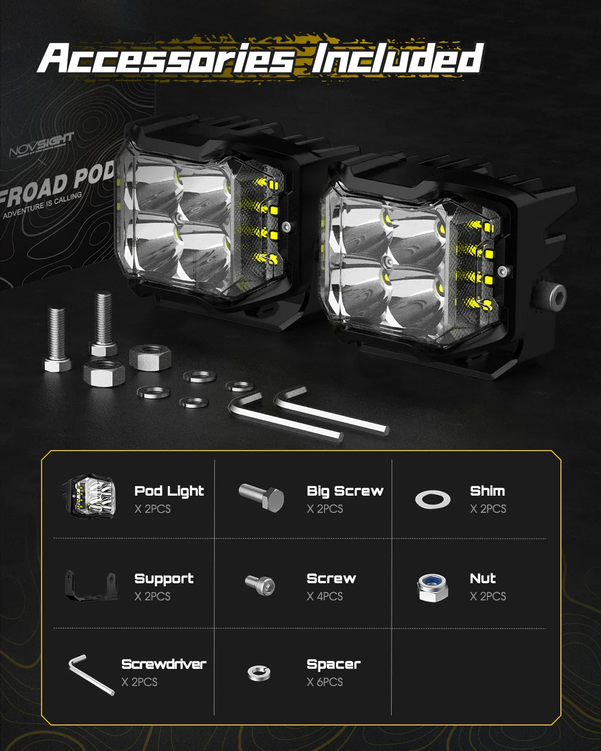 Rock Series | 4-Inch LED Pod Lights Auxiliary Lights with Side Lights