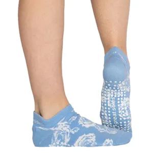 Rose Tab Back Sport Grip Sock - Blue (Barre / Pilates)