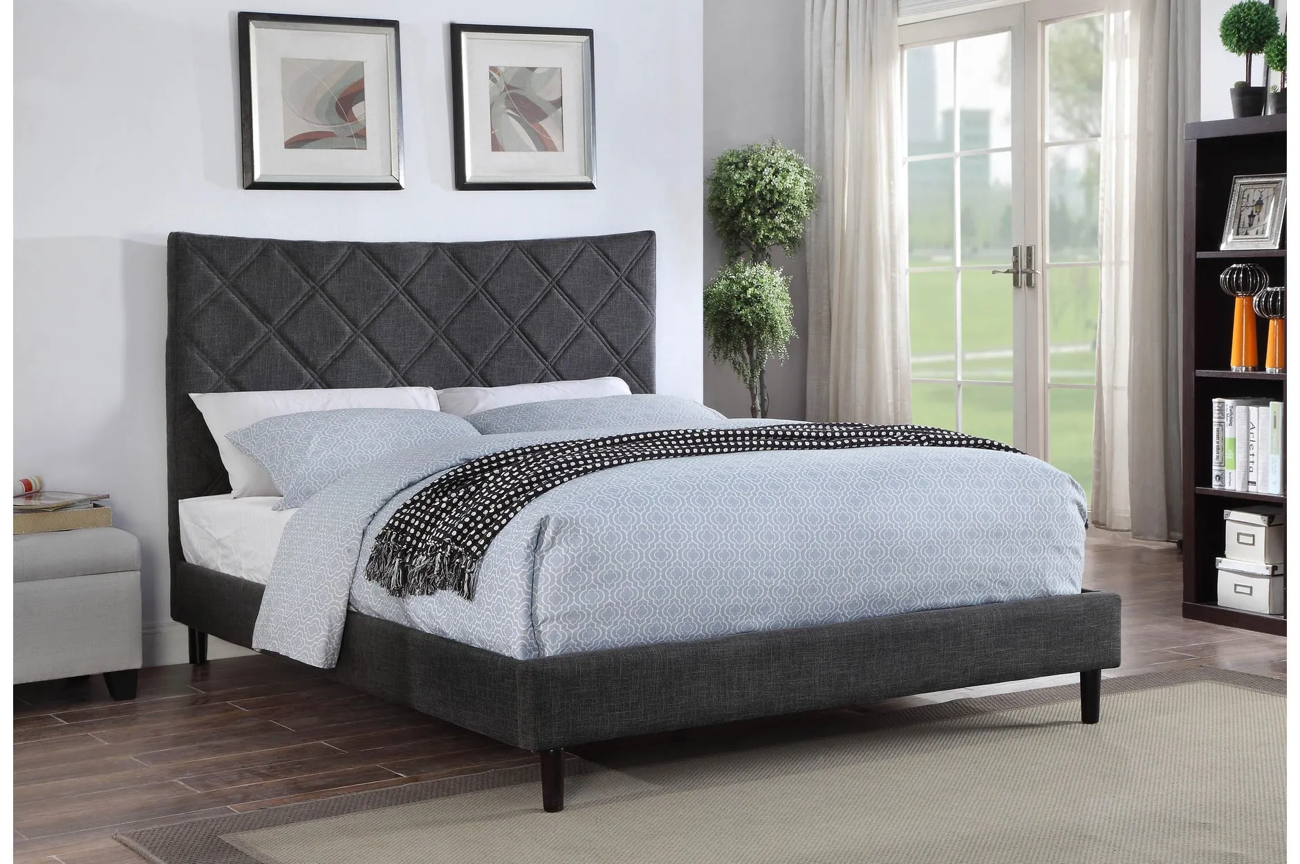 Rosemary Collection Platform Bed (Grey/Beige)