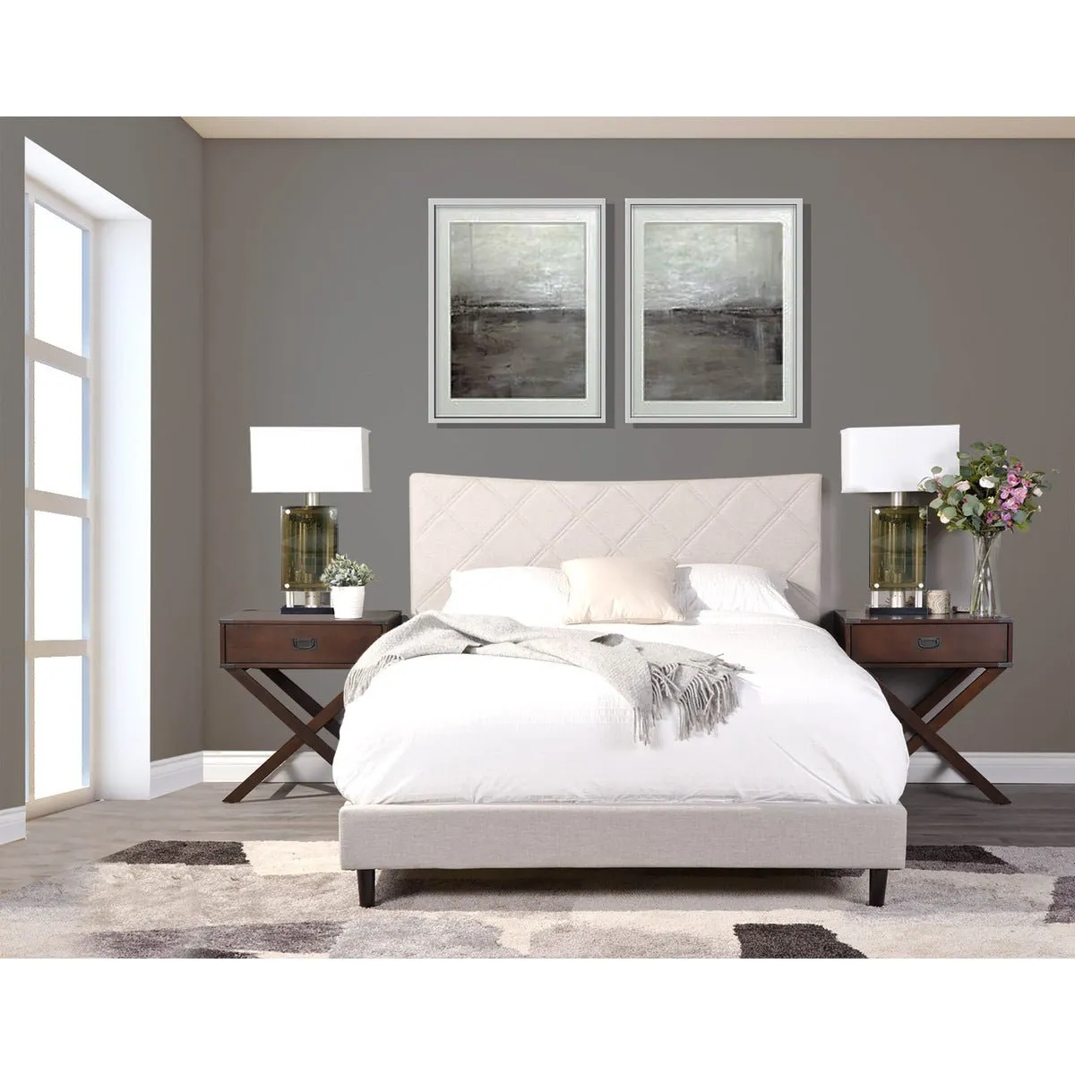 Rosemary Collection Platform Bed (Grey/Beige)