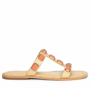 Saint Celeste Pink Stones Embellished Natural Leather Flats