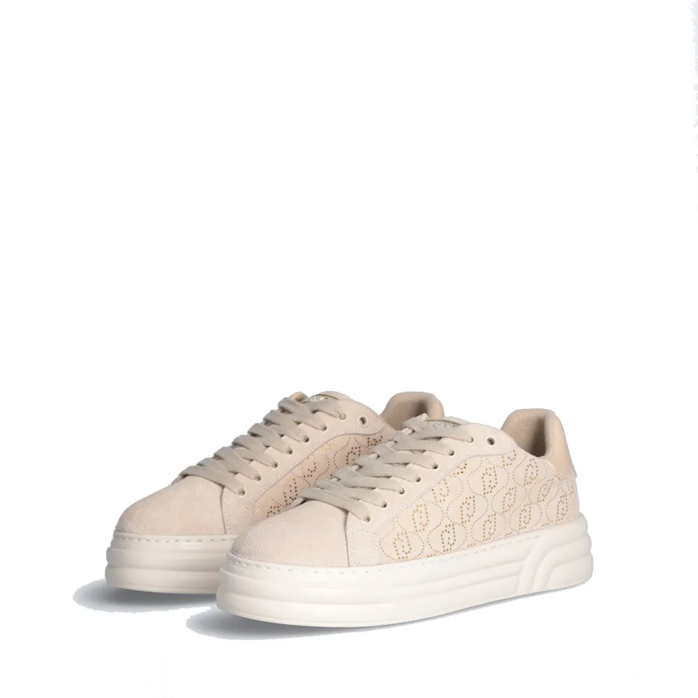 Scarpe Donna LIU JO Cleo 12 Sneakers in Suede Beige con Logo Monogram in Paillettes