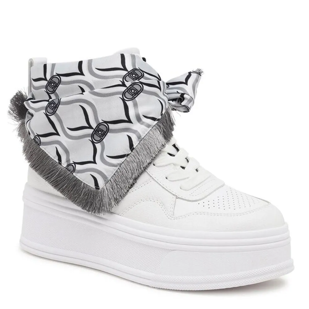 Scarpe Donna LIU JO Selma 02 Sneakers Platform in Pelle Bottalata Bianca con Foulard