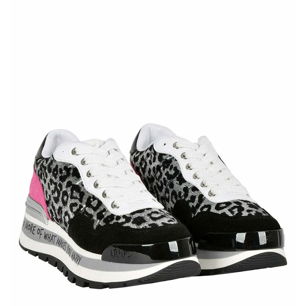 Scarpe Donna LIU JO Sneakers Amazing 01 in Pelle e Inserti Effetto Cavallino colore Black e Silver