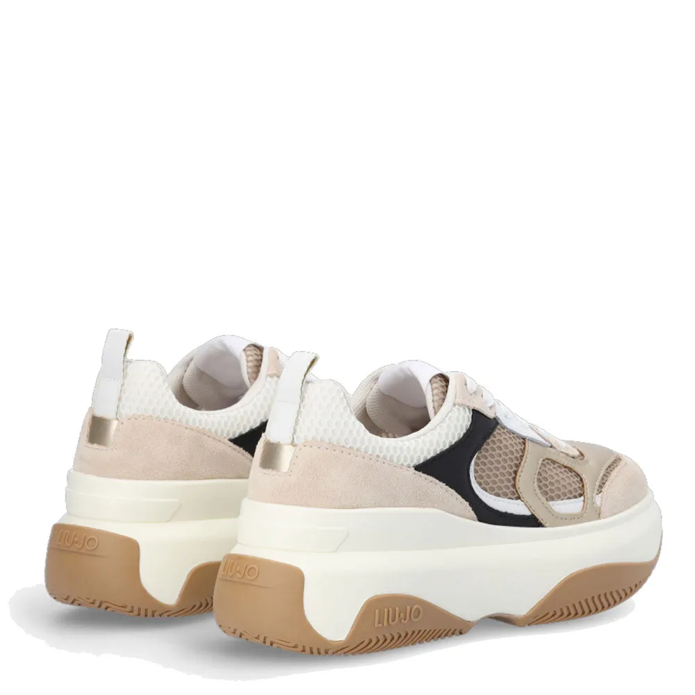 Scarpe Donna LIU JO Sneakers Chunky June 14 in Pelle e Mesh Sand Light Gold e Off White