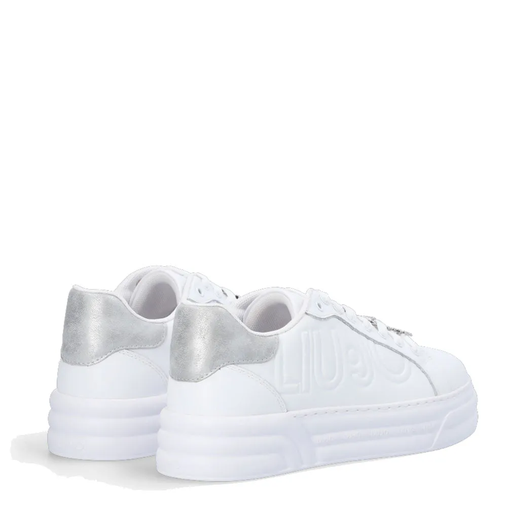 Scarpe Donna LIU JO Sneakers Cleo 09 in Pelle Bianca con Maxi Logo e Dettagli Gioiello