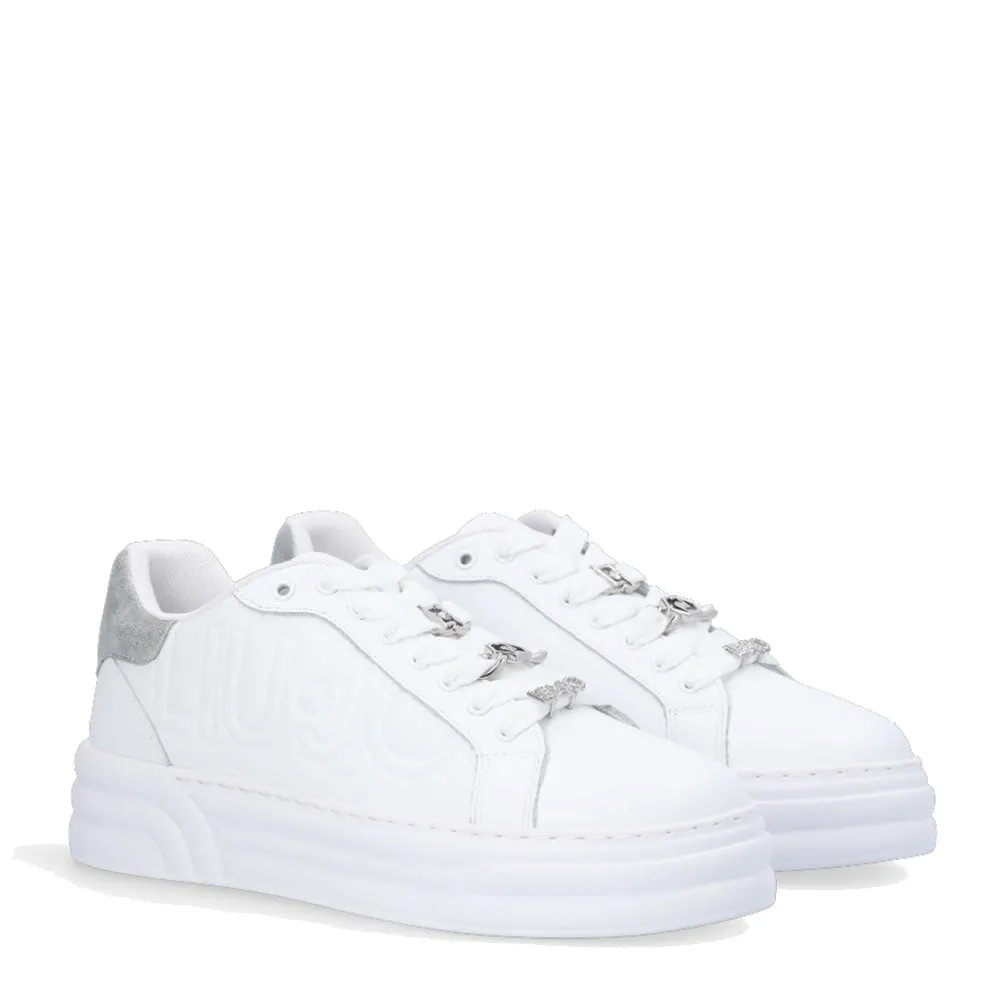 Scarpe Donna LIU JO Sneakers Cleo 09 in Pelle Bianca con Maxi Logo e Dettagli Gioiello