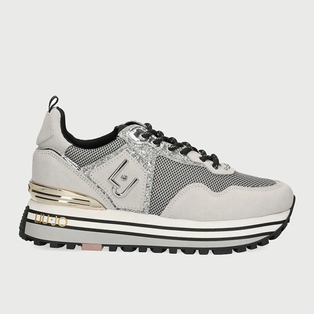 Scarpe Donna LIU JO Sneakers in Camoscio e Glitter Grigio Chiaro