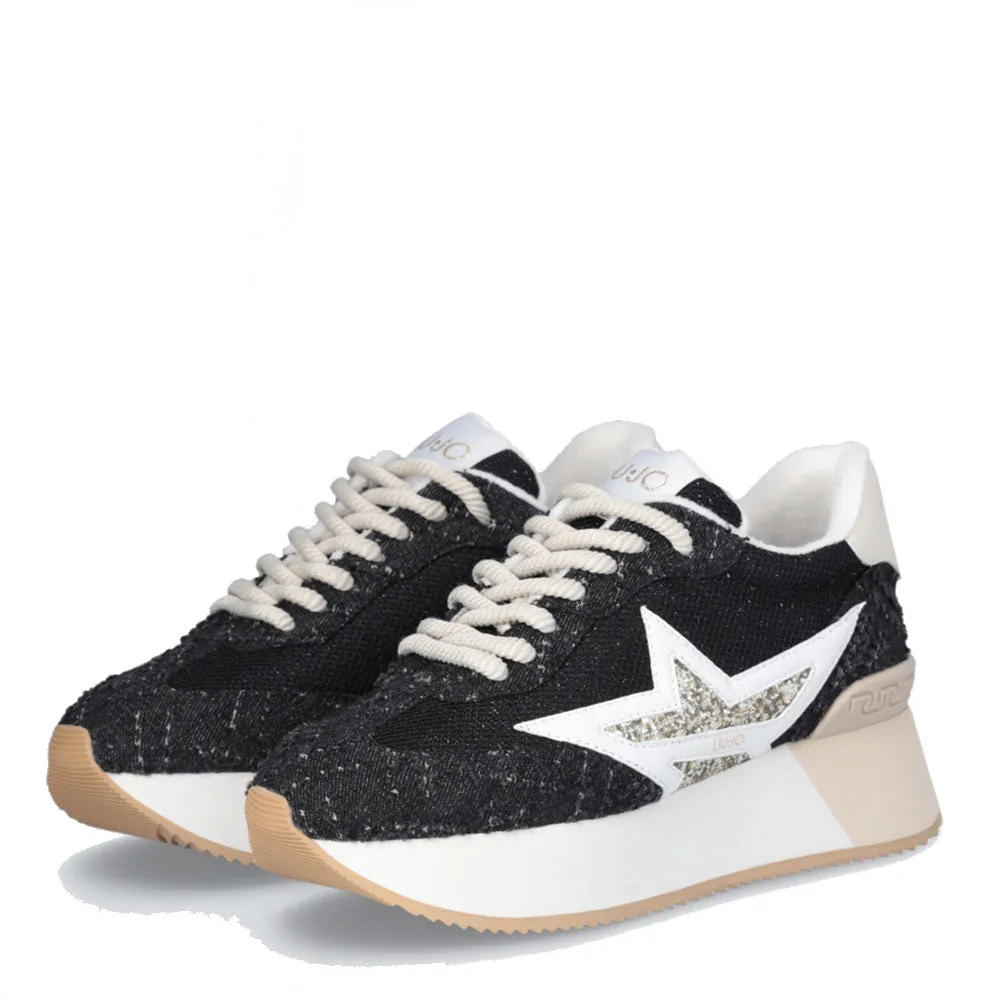 Scarpe Donna LIU JO Sneakers Platform Dreamy 03 in Denim e Brighty Mesh Black e Light Gold