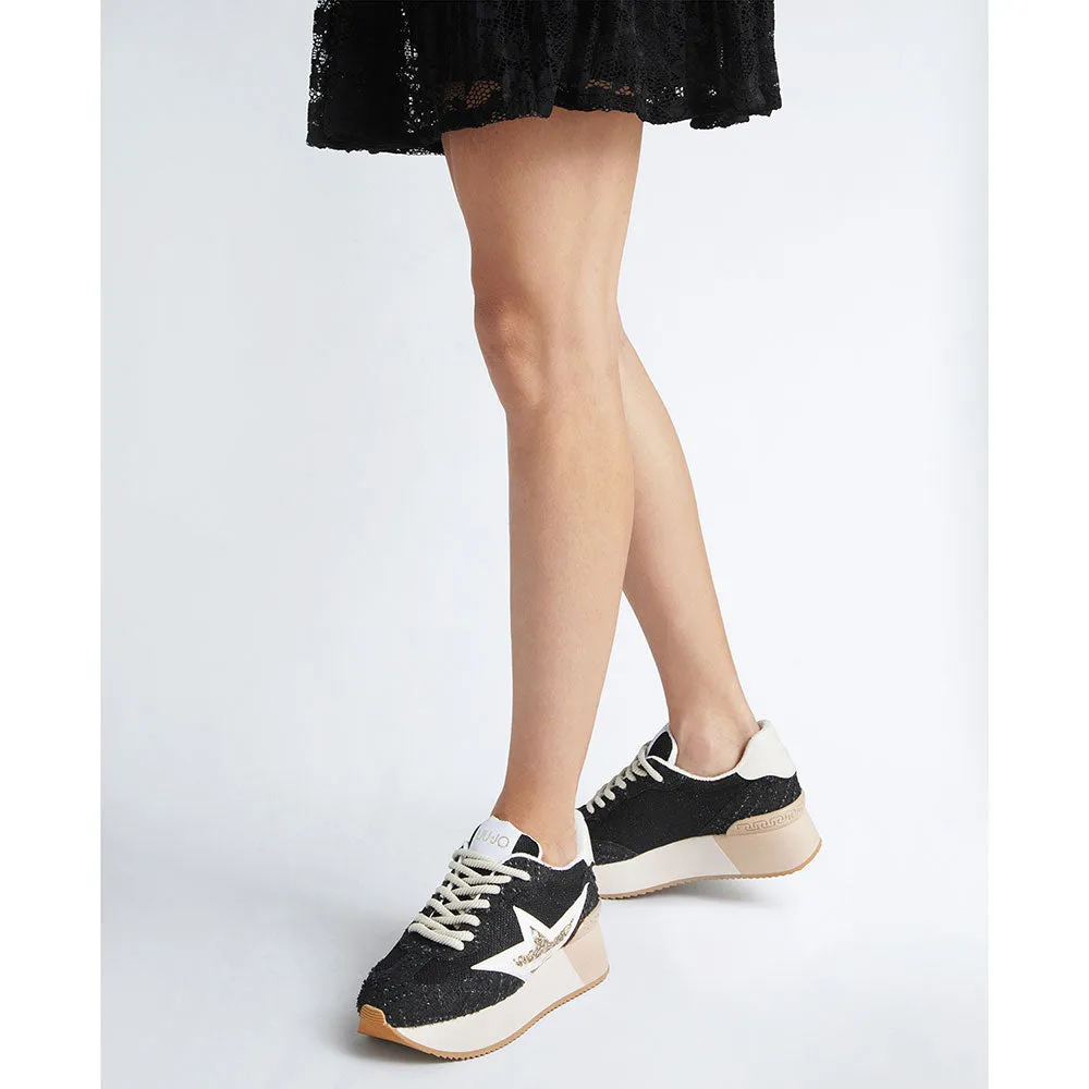 Scarpe Donna LIU JO Sneakers Platform Dreamy 03 in Denim e Brighty Mesh Black e Light Gold