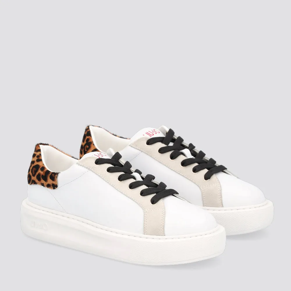 Scarpe Donna LIU JO Sneakers Platform in Pelle Bianca con dettaglio Animalier