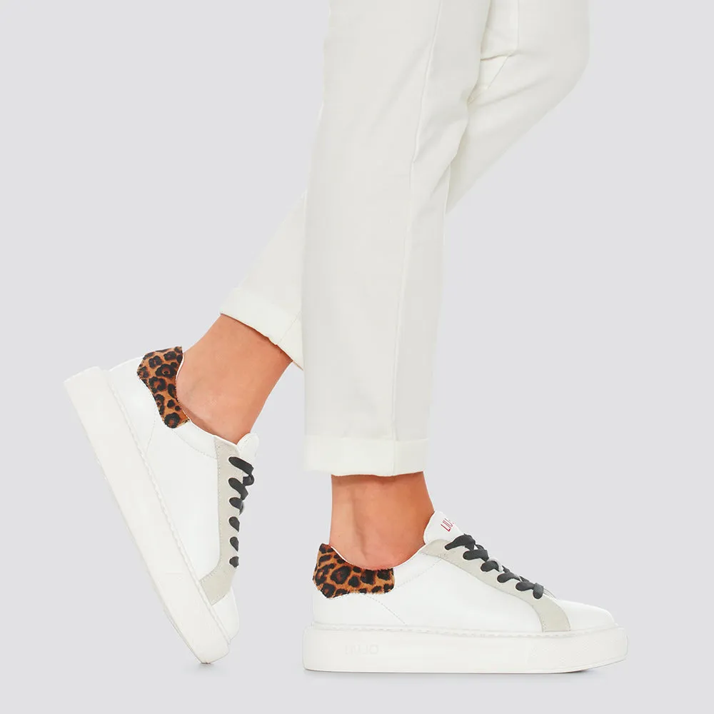 Scarpe Donna LIU JO Sneakers Platform in Pelle Bianca con dettaglio Animalier