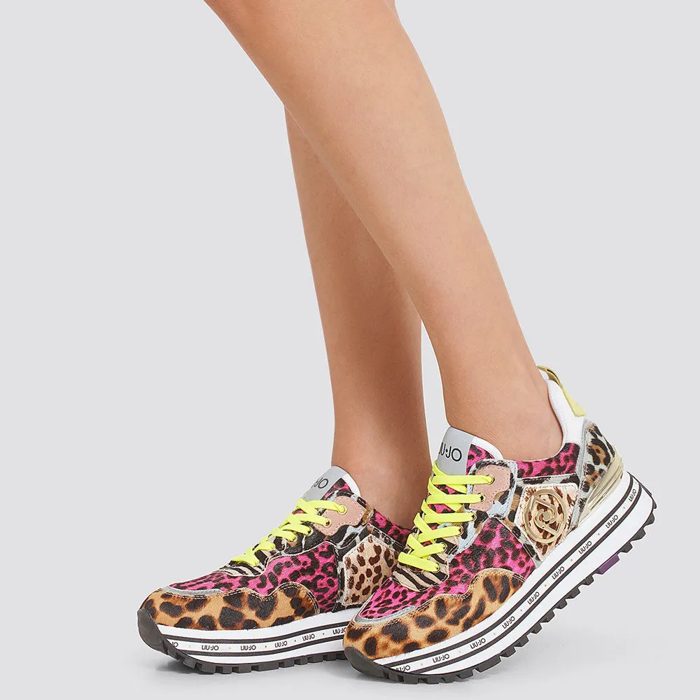 Scarpe Donna LIU JO Sneakers Platform in Pelle effetto Cavallino Leopard Multicolor