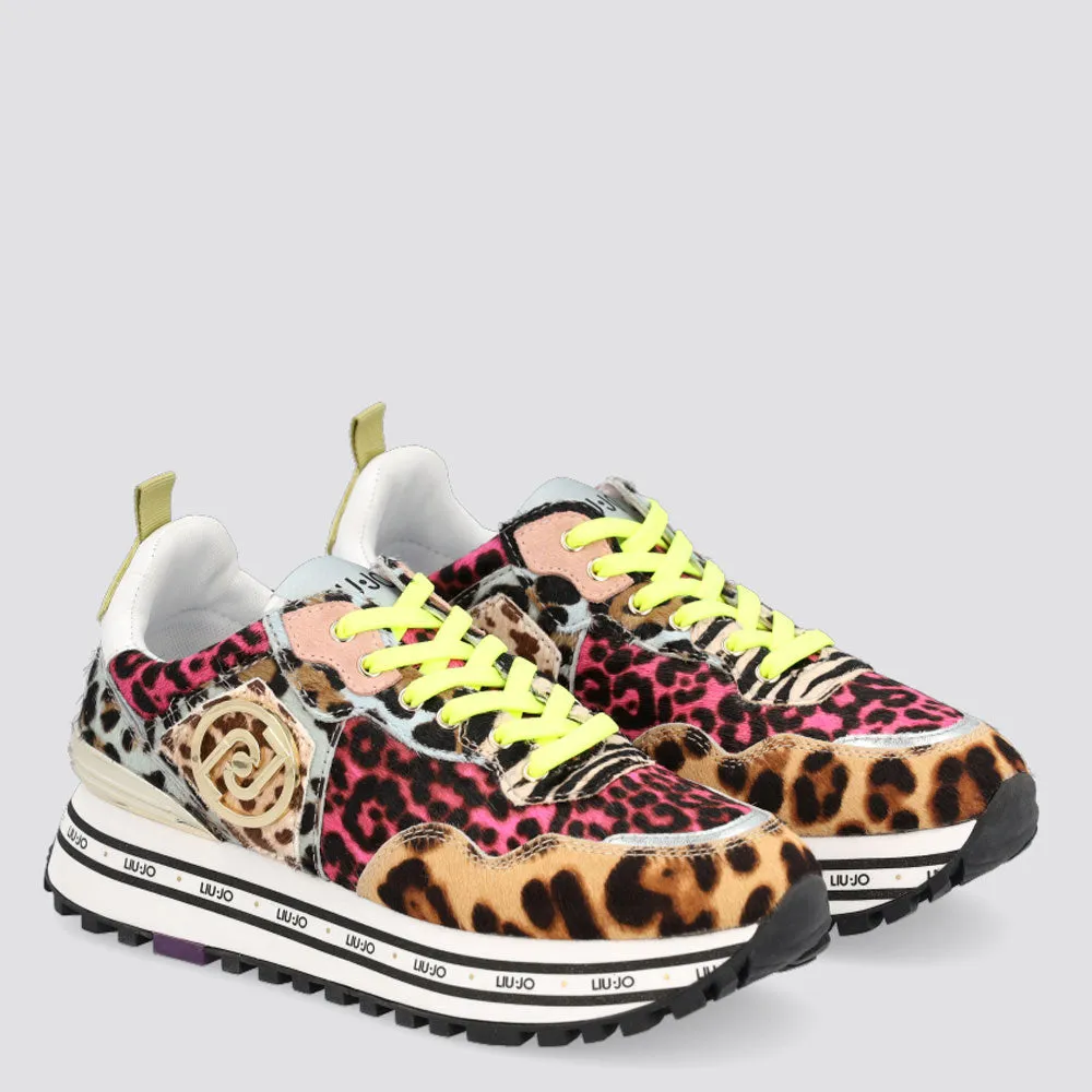 Scarpe Donna LIU JO Sneakers Platform in Pelle effetto Cavallino Leopard Multicolor