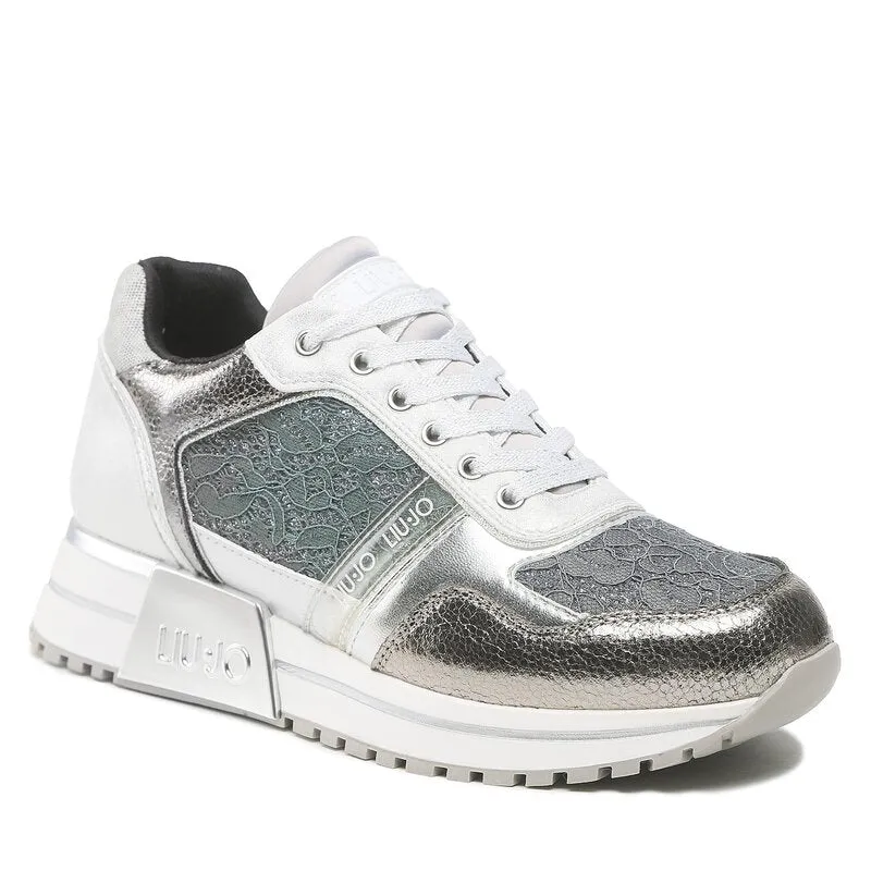 Scarpe Donna LIU JO Sneakers Platform Kiss 03 in Mesh e Inserti Crackle colore Grey