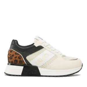 Scarpe Donna LIU JO Sneakers Platform Kiss 06 in Mesh e Inserto Animalier colore Off White e Black