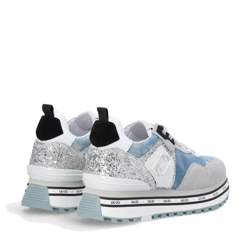 Scarpe Donna LIU JO Sneakers Platform Maxi Wonder 01 in Denim e Glitter