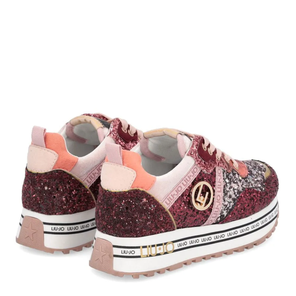 Scarpe Donna LIU JO Sneakers Platform Maxi Wonder 253 con Glitter All Over Bordeaux