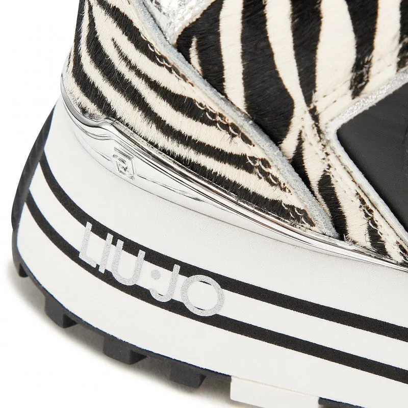 Scarpe Donna LIU JO Sneakers Platform Maxi Wonder 47 in Pelle e Pony Hair colore Zebra White e Black