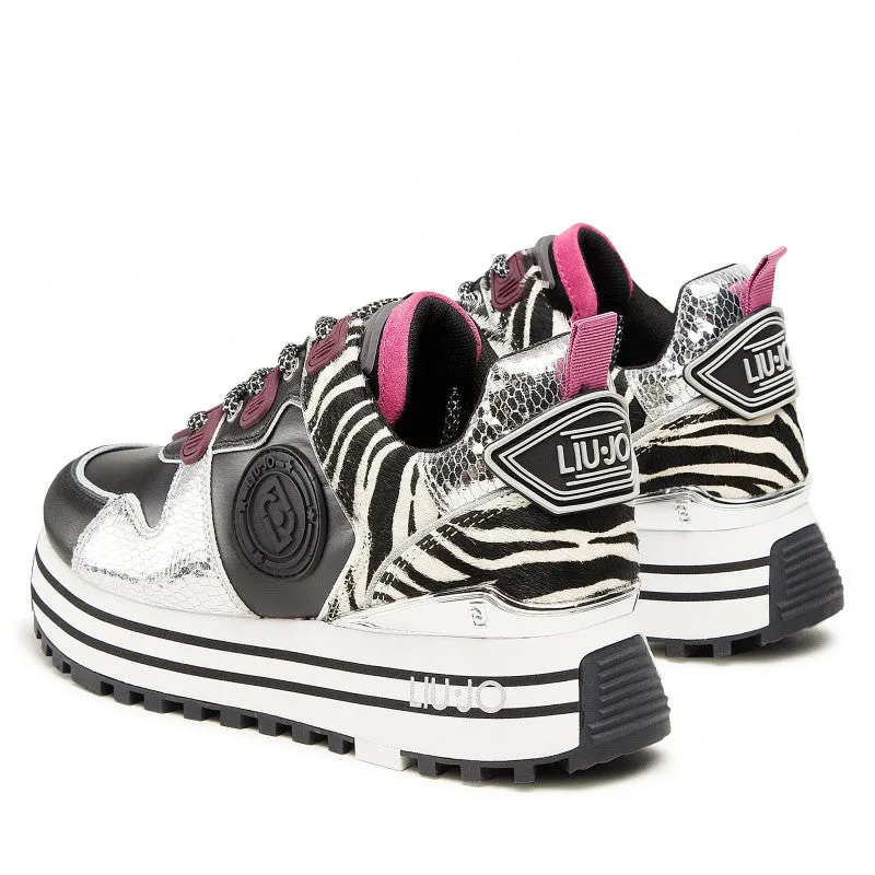 Scarpe Donna LIU JO Sneakers Platform Maxi Wonder 47 in Pelle e Pony Hair colore Zebra White e Black