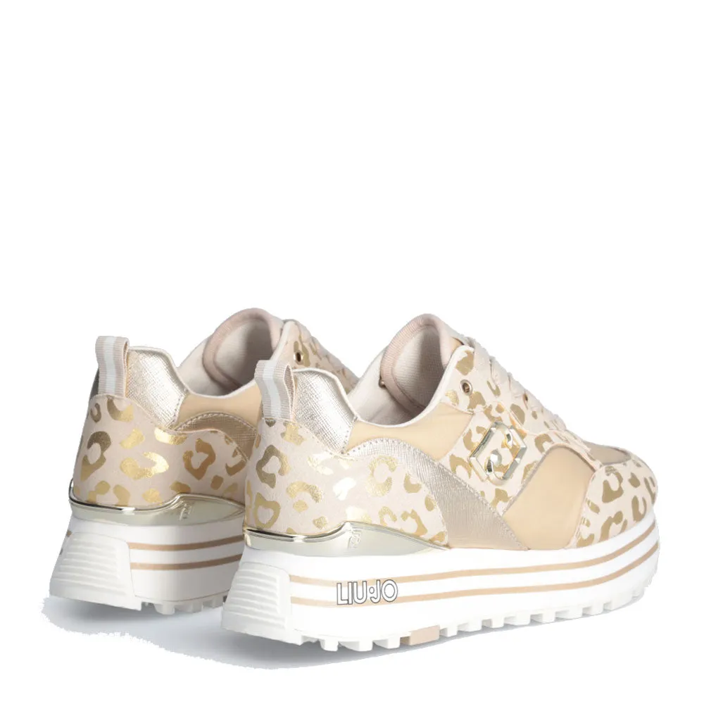 Scarpe Donna LIU JO Sneakers Platform Maxi Wonder 73 in Suede e Nylon stampa Animalier Light Gold