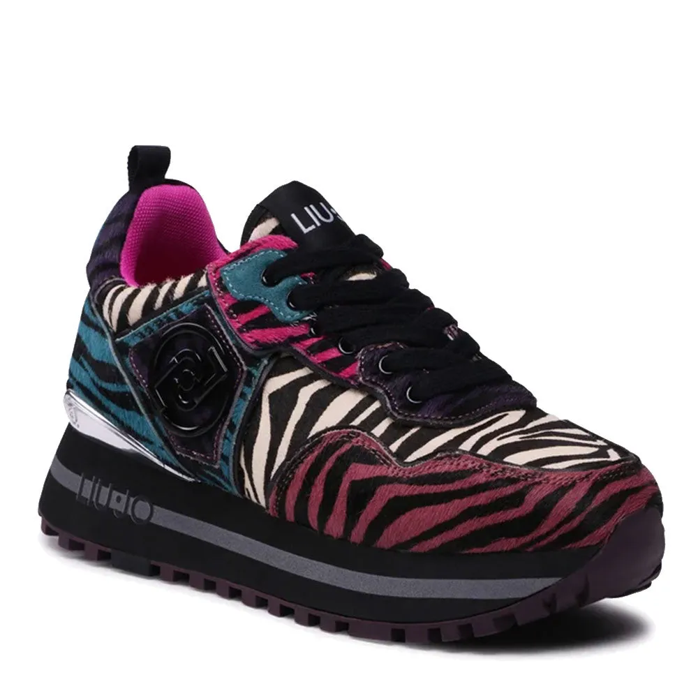 Scarpe Donna LIU JO Sneakers Platform Wonder 24 in Pelle Effetto Cavallino stampa Zebra Multicolor