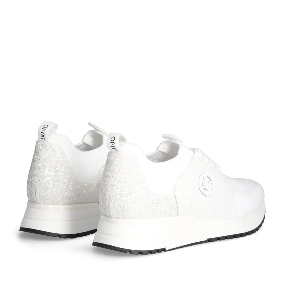 Scarpe LIU JO Kiss 711 Sneakers Running Knit in Tessuto Bianco con Glitter