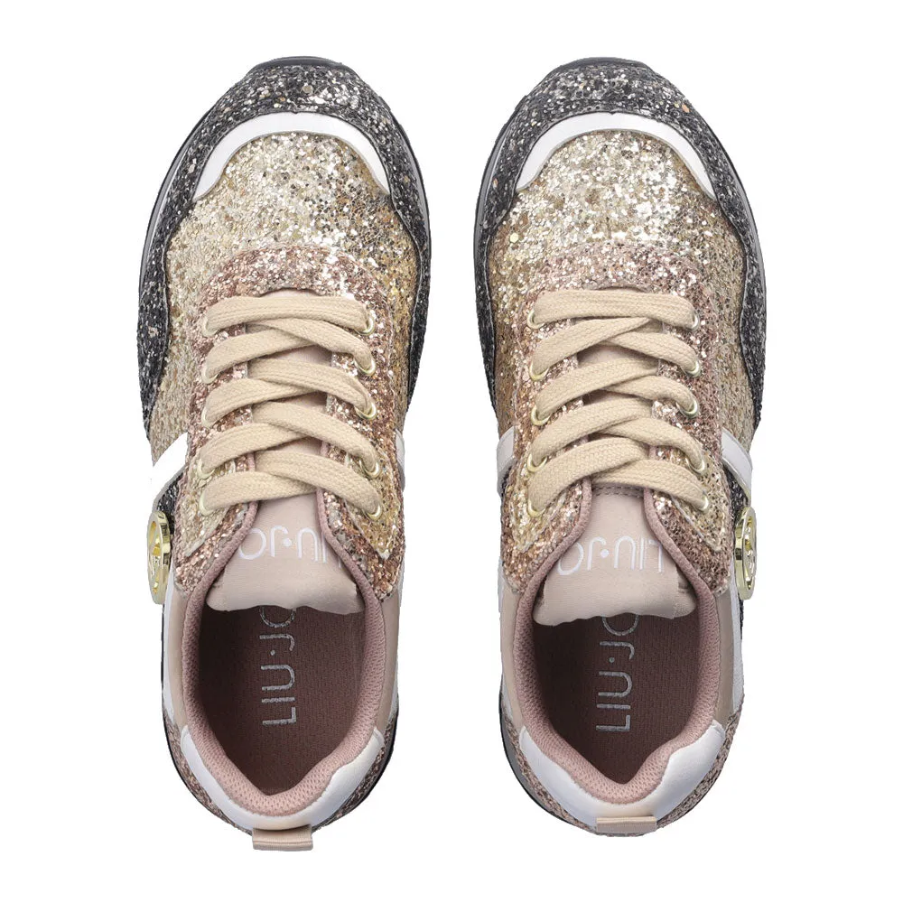 Scarpe LIU JO Maxi Wonder 604 Sneakers Platform con Glitter colore Oro e Bronzo