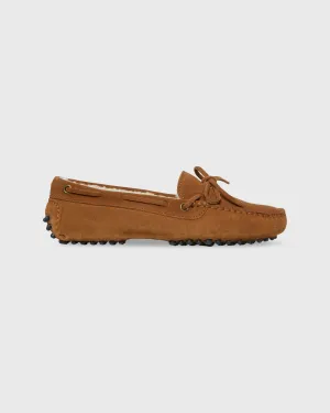 Shearling-Lined Driving Moccasin in Whiskey Suede