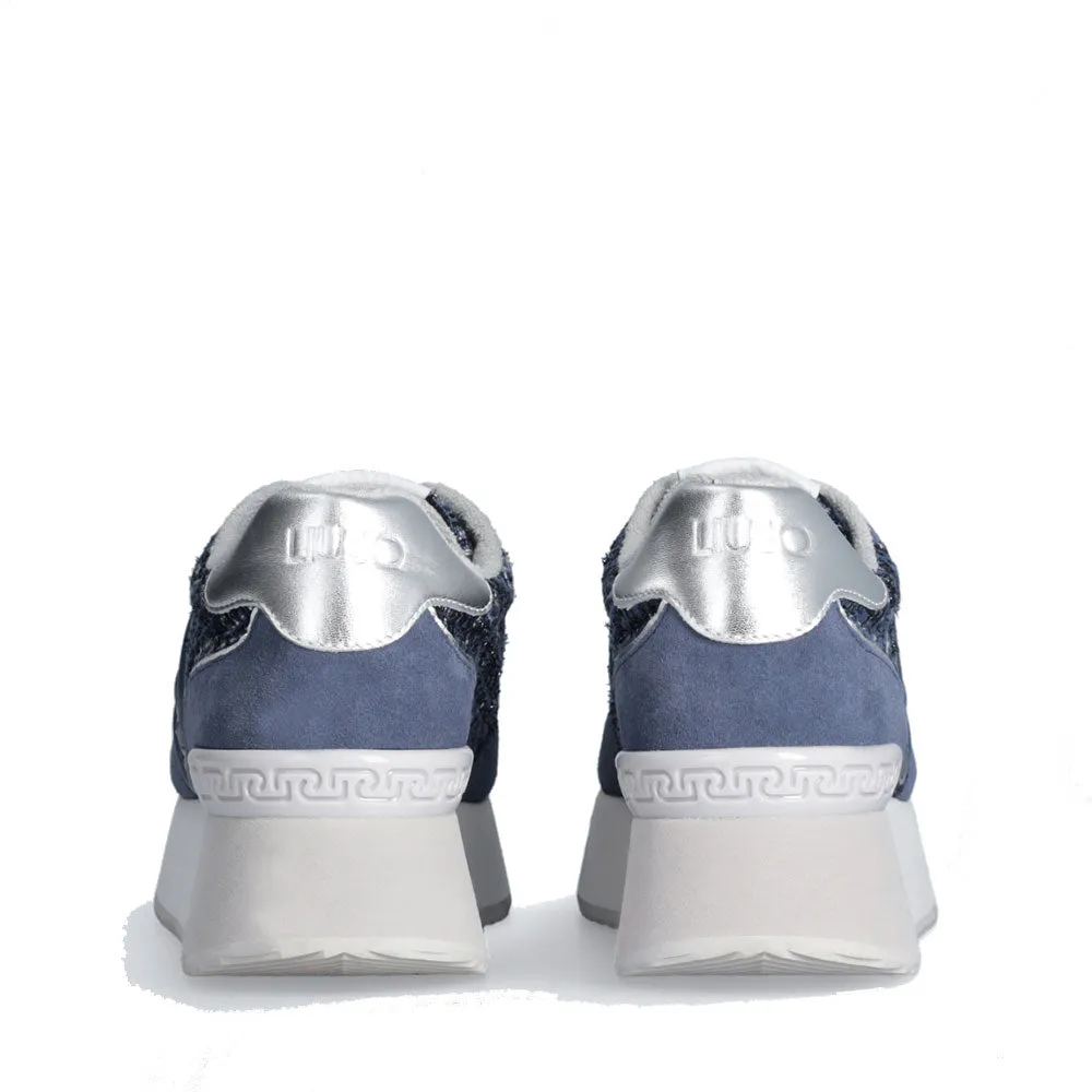 Sneakers Platform Donna LIU JO Dreamy 02 in Suede e Tweed Blu