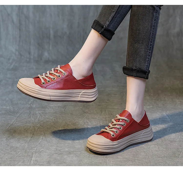 Soft Leather Comfortable Casual Platform Sneakers for Women