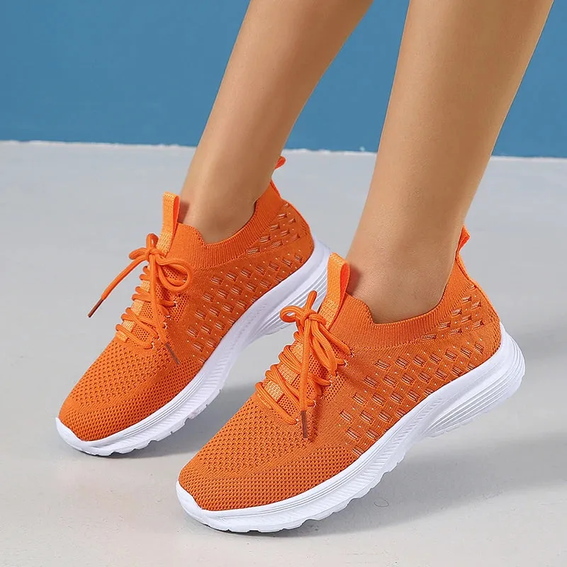 Sohiwoo Breathable Mesh Women's Sneakers Hollow Out Non-Slip Sports Shoes Woman Lace-Up Soft Sole Casual Shoes for Female