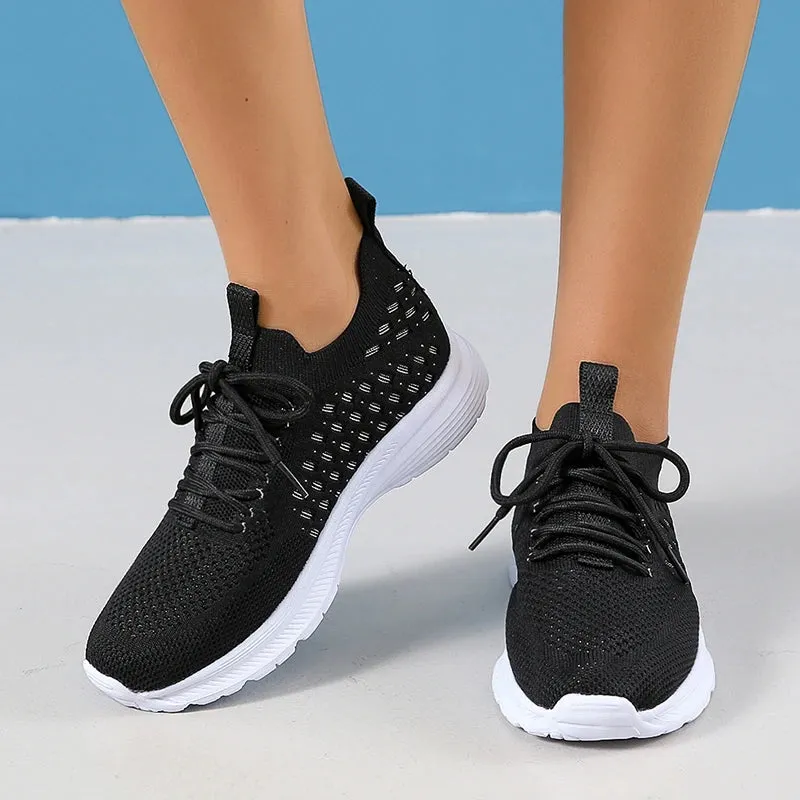 Sohiwoo Breathable Mesh Women's Sneakers Hollow Out Non-Slip Sports Shoes Woman Lace-Up Soft Sole Casual Shoes for Female