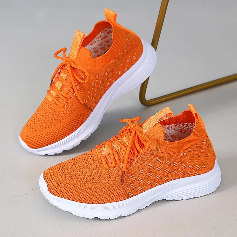 Sohiwoo Breathable Mesh Women's Sneakers Hollow Out Non-Slip Sports Shoes Woman Lace-Up Soft Sole Casual Shoes for Female