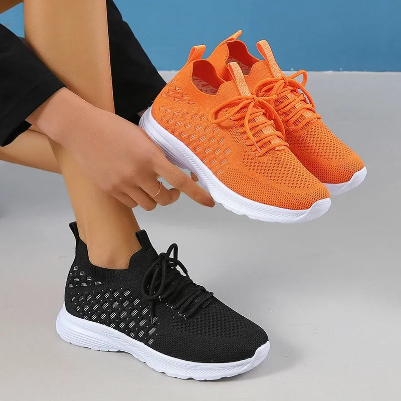 Sohiwoo Breathable Mesh Women's Sneakers Hollow Out Non-Slip Sports Shoes Woman Lace-Up Soft Sole Casual Shoes for Female