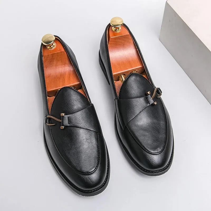 Sohiwoo Leather Fashion Casual Men 's Loafers Italy Style Leather Shoes Hook Loafers Office Shoes Men Driving Lightweight Slip-on Shoes Moccasin