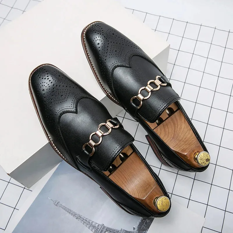 Sohiwoo Luxury Leather Shoes Classic Slip-On Men Shoes Fashion Mens Casual Derby Shoes Brown Prom Dress Gentleman Party Driving Shoes