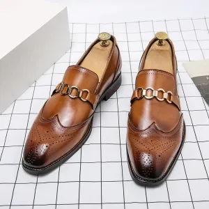 Sohiwoo Luxury Leather Shoes Classic Slip-On Men Shoes Fashion Mens Casual Derby Shoes Brown Prom Dress Gentleman Party Driving Shoes