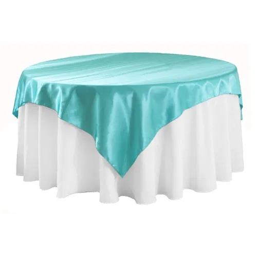 Square 72" Satin Table Overlay - Light Turquoise