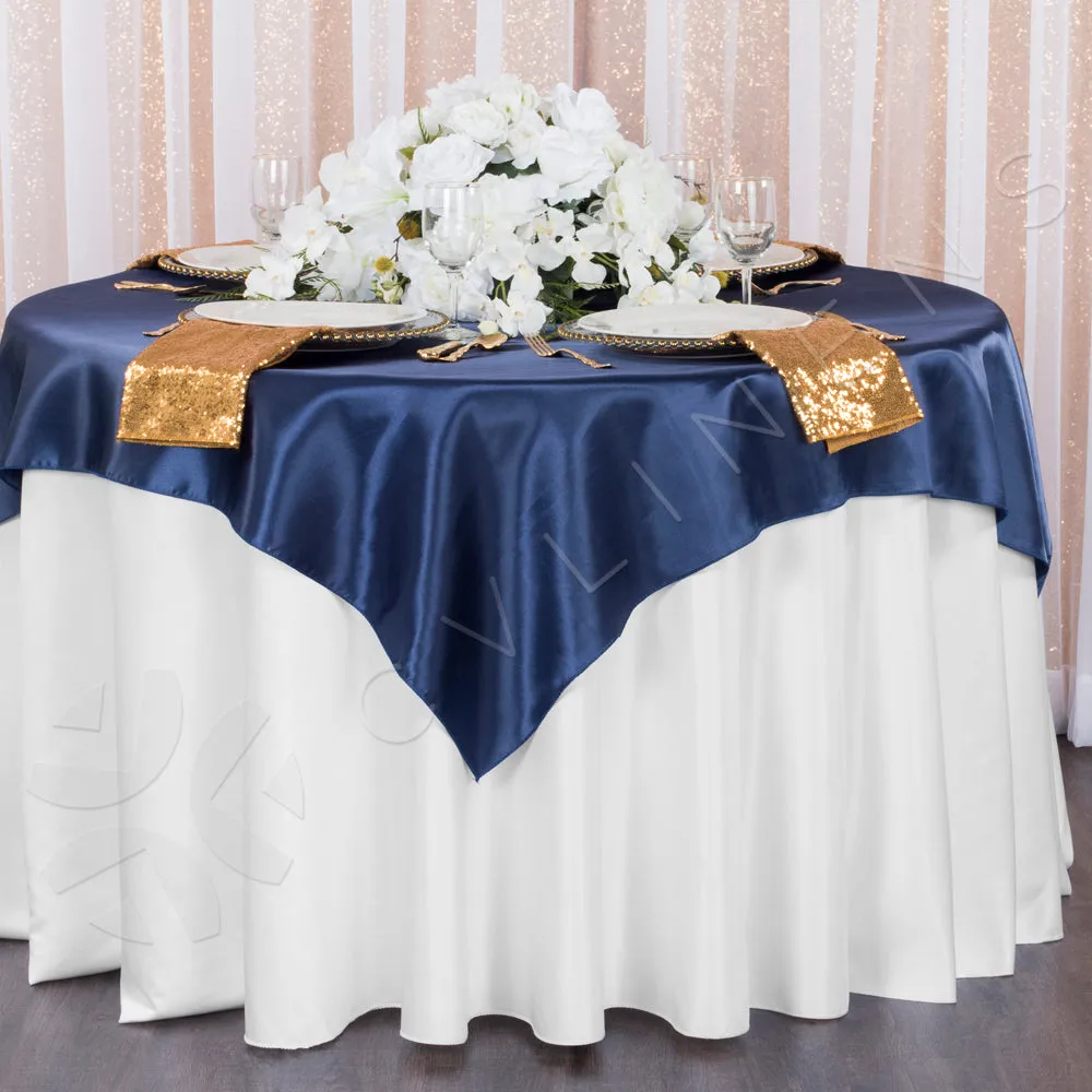 Square 72" Satin Table Overlay - Navy Blue