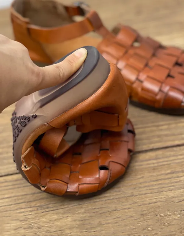 Square Toe Soft Leather Woven Fishermen Sandals