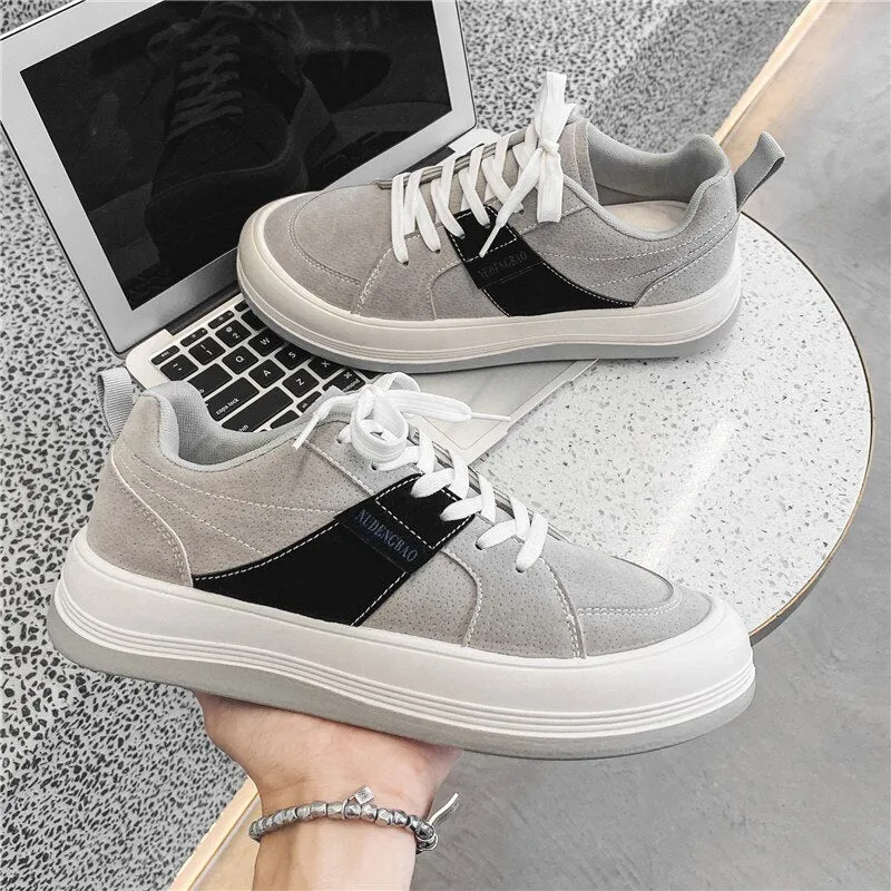 Stylish Black Men Trendy Sneakers Casual Shell Toe Designer Shoes Men Platform Microfiber Streetwear Autumn Mens Casual Shoes