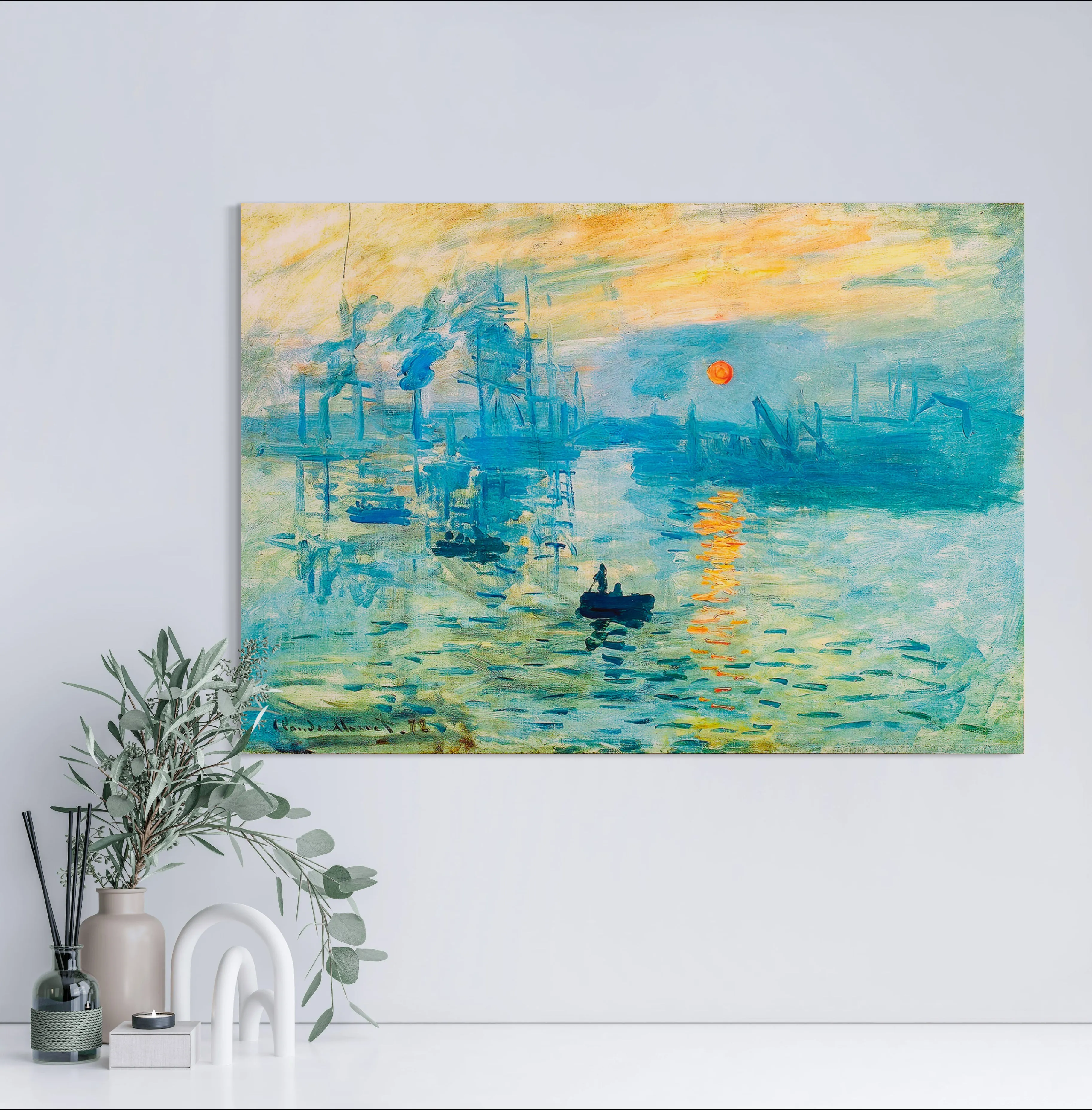 Sunrise Landscape - Painted by Claude Monet - Circa. 1899. High Quality Polyester Cotton Canvas Print. Rolled Canvas Available in 3 Sizes - Small, Medium, or Large. Stretched Canvas Option Available in One (1) Large Size - 70cm x 100cm.