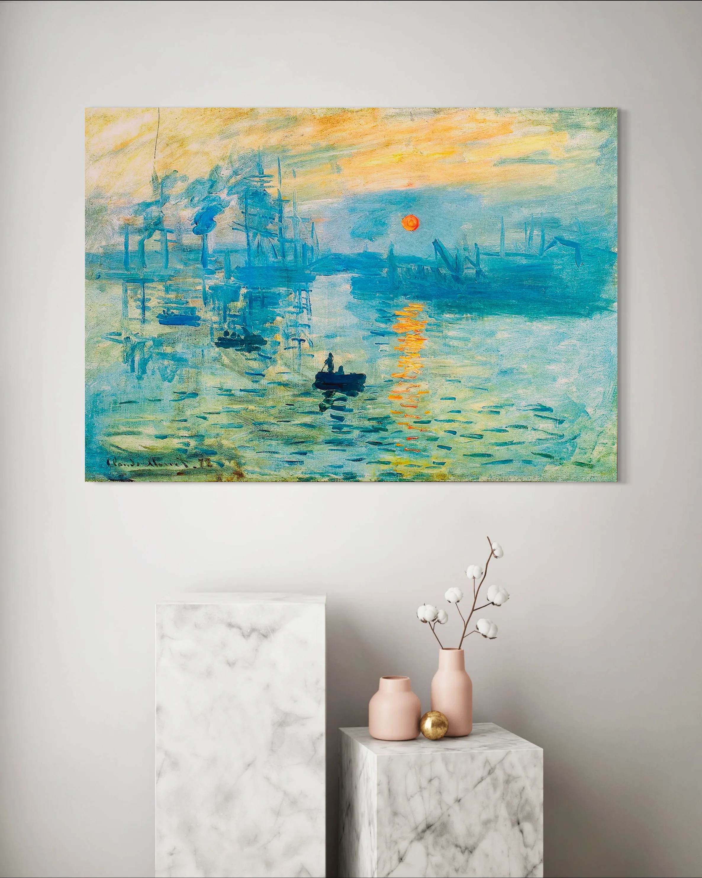 Sunrise Landscape - Painted by Claude Monet - Circa. 1899. High Quality Polyester Cotton Canvas Print. Rolled Canvas Available in 3 Sizes - Small, Medium, or Large. Stretched Canvas Option Available in One (1) Large Size - 70cm x 100cm.