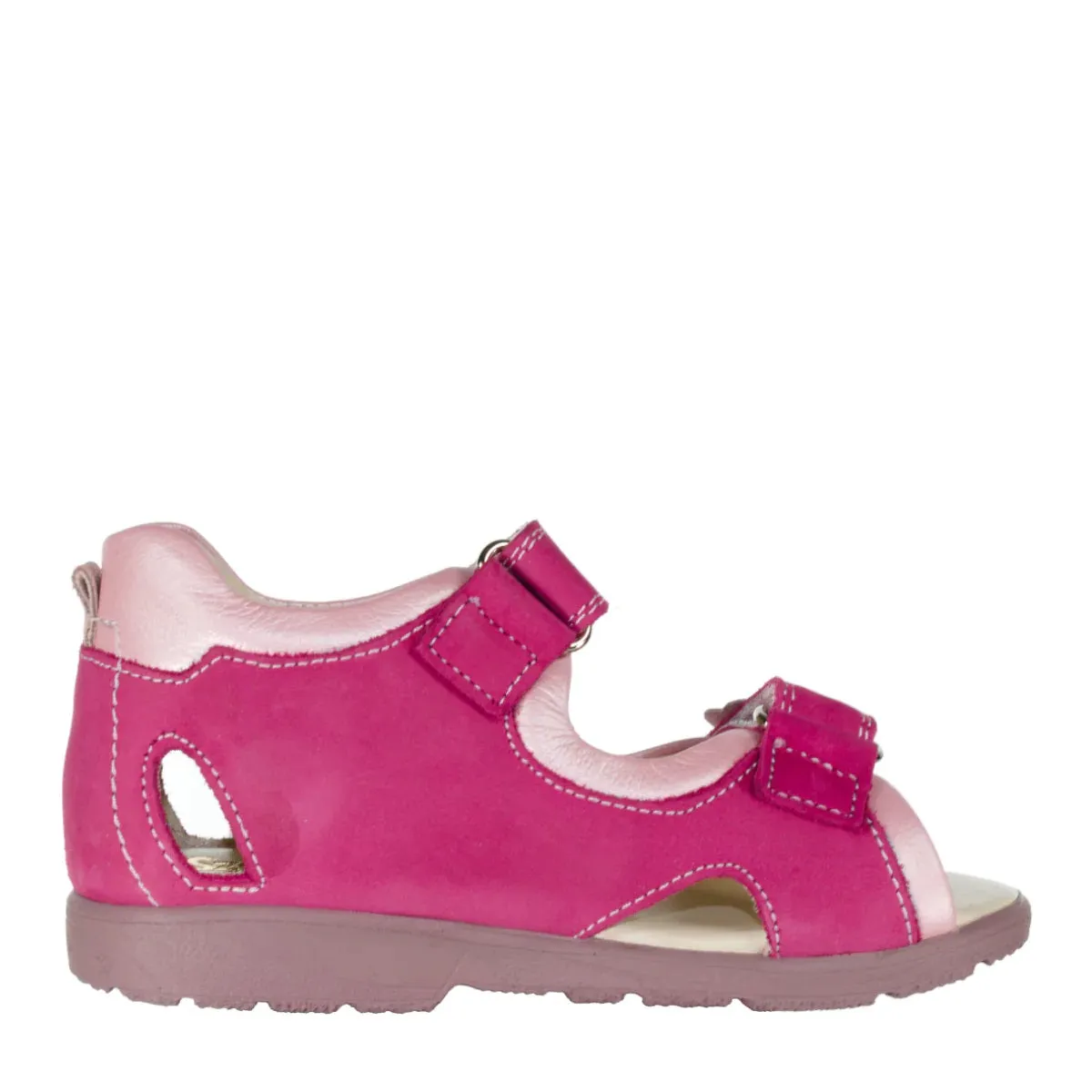 Szamos Kid Girl Supinated Sandals In Pink Color And Fly Pattern With Double Velcro Strap - Made In Europe