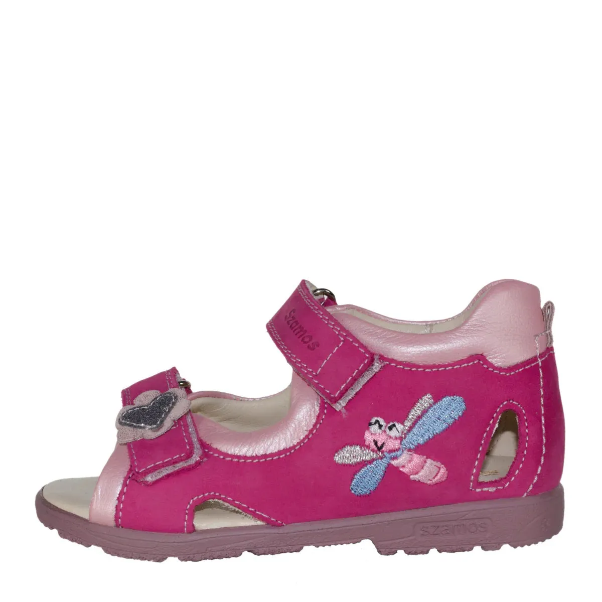 Szamos Kid Girl Supinated Sandals In Pink Color And Fly Pattern With Double Velcro Strap - Made In Europe