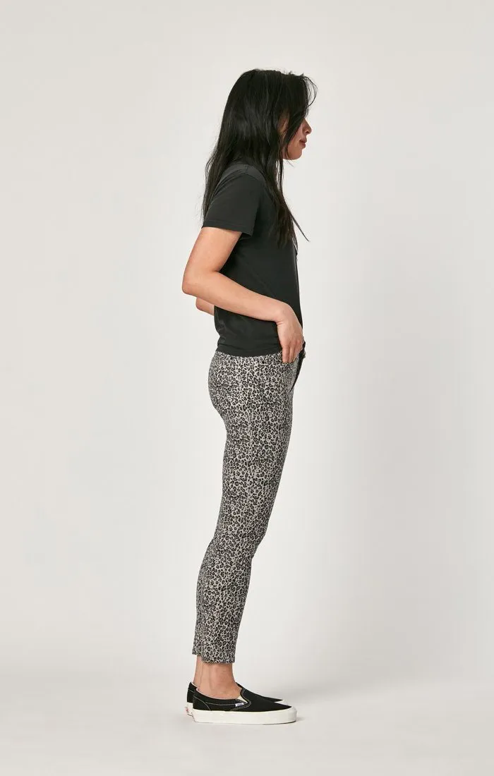 TESS HIGH RISE ANKLE SKINNY IN GREY LEOPARD